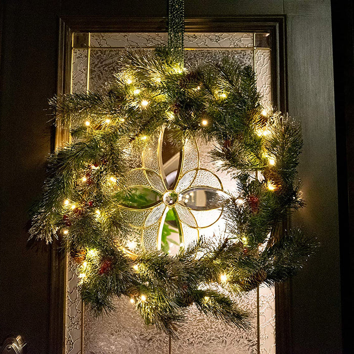 Red Co. 26 Inch Light-Up Christmas Wreath with Pinecones & Pine, Battery Operated LED Lights with Timer