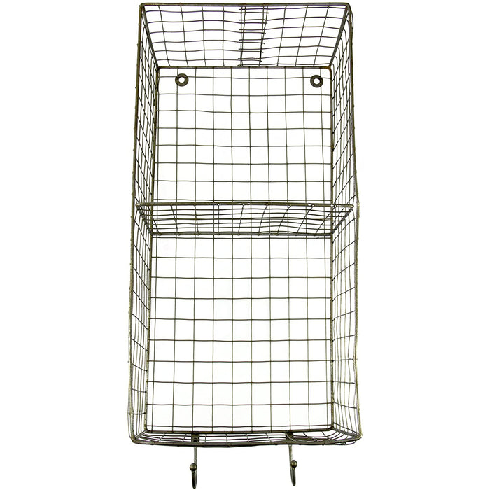 Vertical Metal Wire Country Style Rectangle Hanging Rack Basket with Hooks - 20" H x 10" W x 7" Deep