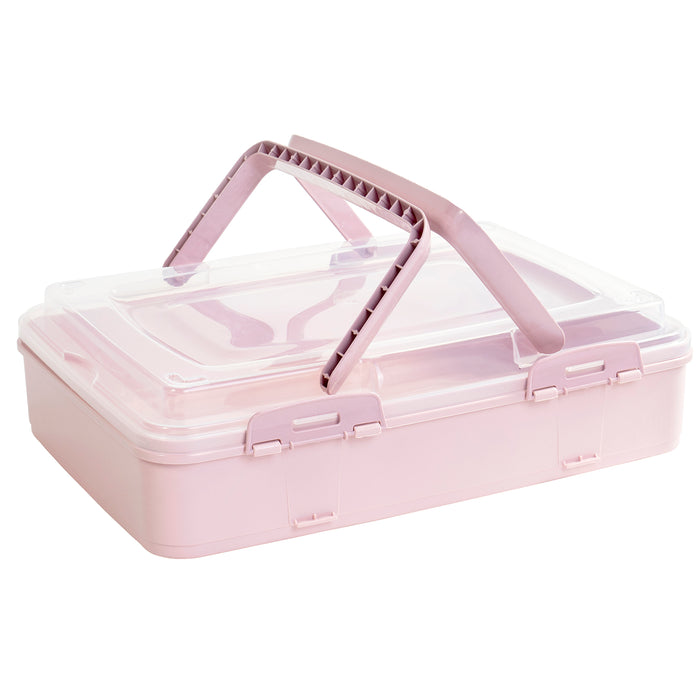 Red Co. Pink Rectangular Pastry and Pie Carrying Box Folding Handle Multi Purpose Food Storage with Lid- 16.5" x 7" x 11.25"