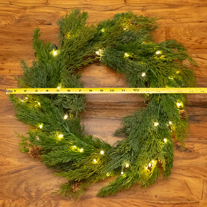 Red Co. 20" Christmas Wreath with Battery Operated LED Lights, Artificial Home Décor for Fall Winter