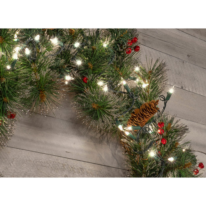 Red Co. 36 Inch Light-Up Christmas Wreath with Pinecones & Pine, Plug-in Operated LED Lights