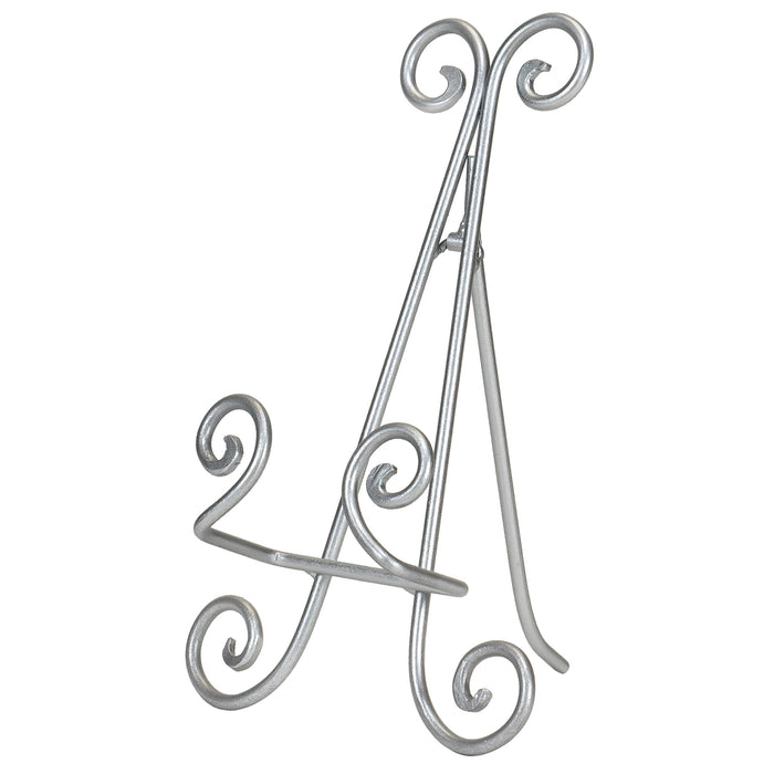 Red Co. 9” Tall Decorative Curved Scroll Metal Wire Display Plate Stand & Art Holder Easel, Silver