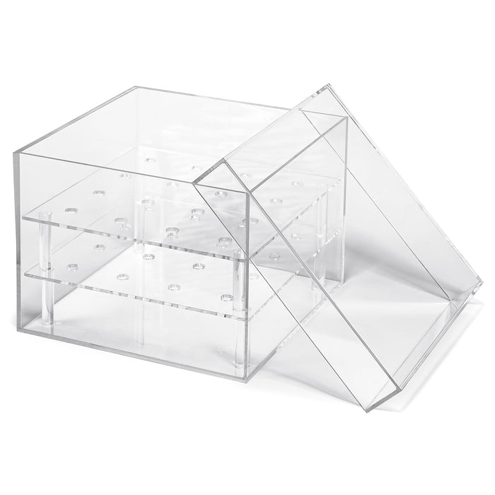 Red Co. 8” x 8” Decorative Square Clear Acrylic Flower Box Vase with 2 Tiers, 16 Slots, and Lid