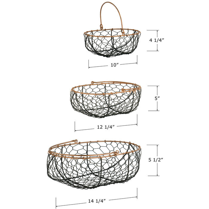 Red Co. Farmhouse Decor Metal Wire Gathering Basket Storage Organizers with Handles for Home, Kitchen, Cabinets, Bathroom, Set of 3