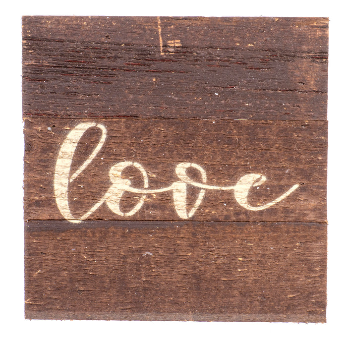 Second Nature By Hand 6x6 inch Reclaimed Wood Art, Handcrafted Decorative Wall Plaque — Love