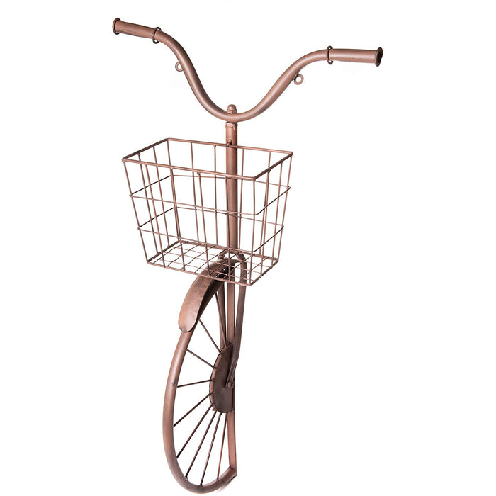 Metal Bicycle Sculpture with Basket, Country Rustic Decorative Wall Planter, Storage & Art Décor Centerpiece, 17" x 30"