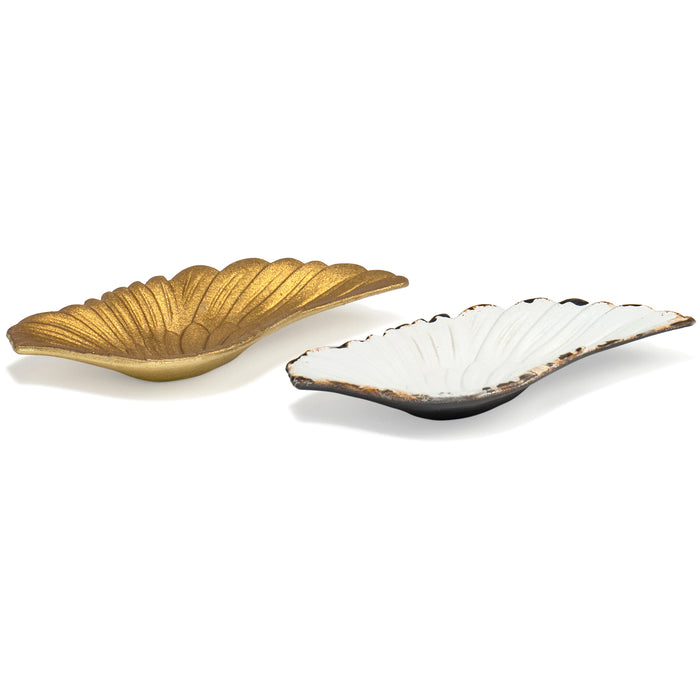 Red Co. Set of 2 Decorative 4” Small Pewter Wing-Shaped Jewelry Dish Trays, Distressed White & Gold