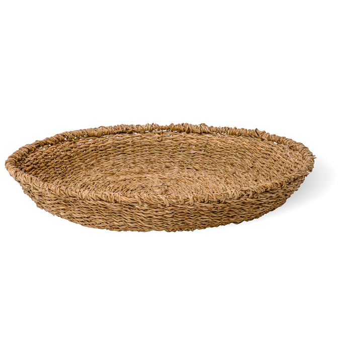 Red Co. Large Brown Round Decorative Hand-Woven Centerpiece Basket Tray, Seagrass & Iron – 22 Inches