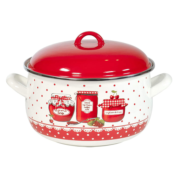 Red Co. Enameled Cookware Belly Deep Metal Induction Stockpot with Lid, Vintage Red Margarine Design Print