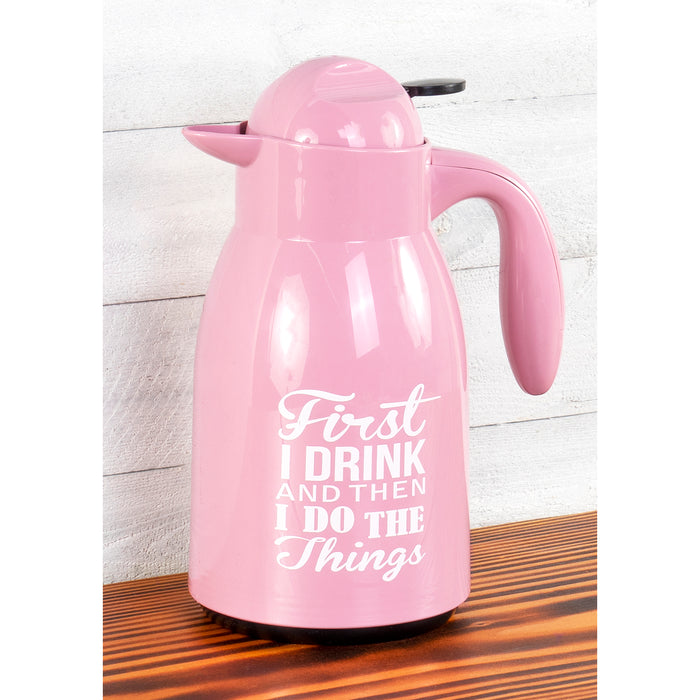 Red Co. Pink Thermal Coffee Carafe Tea Dispenser Double Wall Vacuum Insolated Cool Touch Handle with Lever Lid 34 oz.