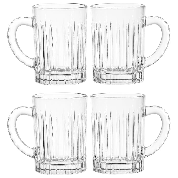 Red Co. 13oz Clear Coffee Glass Mugs Set of 4 with Handle and Etched Pattern - Glass Cup Drinkware for Latte, Tea, or Juice