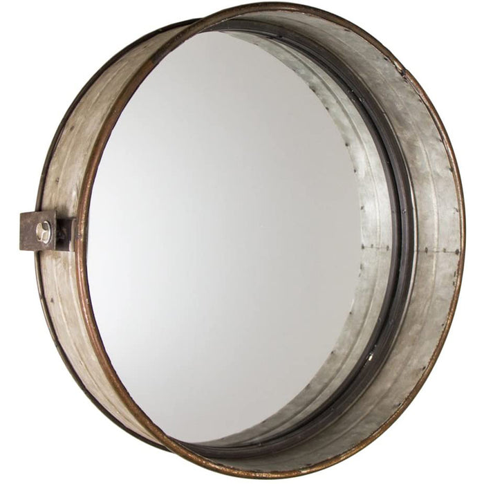 Industrial Chic Drum Mirror in Rustic Galvanized Finish - 20"