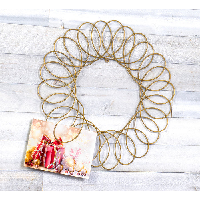 Red Co. Old Gold Metal Wreath - Wall Mount Christmas Card Holder - 17" Dia