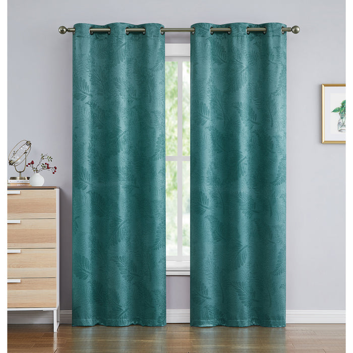 Red Co. Embossed Leaf Pattern Soft Decorative Blackout Window Curtains with Grommets 2 Piece Set