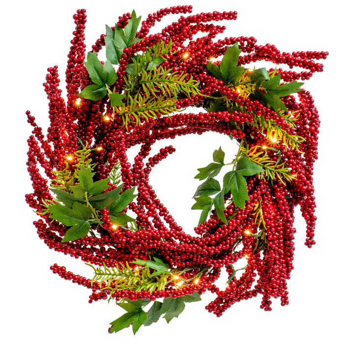 Red Co. 20" Christmas Wreath with Battery Operated LED Lights, Artificial Home Décor for Fall Winter