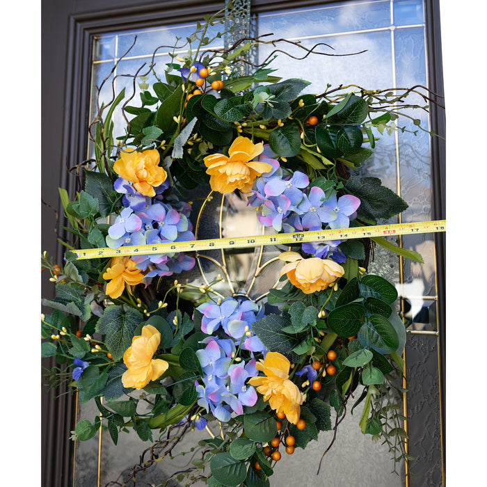 Red Co. 16" Purple Yellow Hydrangeas, Artificial Spring & Summer Wreath, Door Backdrop Ornaments, Home Décor Collection