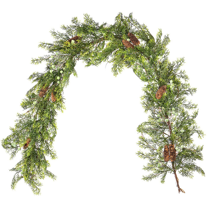 Red Co. Traditional and Classic Artificial Winter Cedar and Pine Cone Garland Set of 2, Seasonal Home Decor for Tablescapes and Mantels, 72”