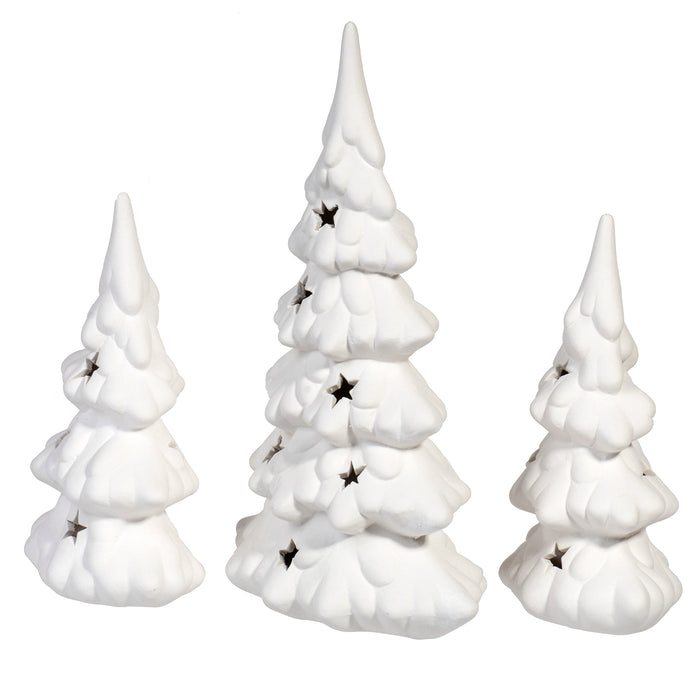 Red Co. Set of 3 Porcelain White Decorative Christmas Trees with Warm LED Glow