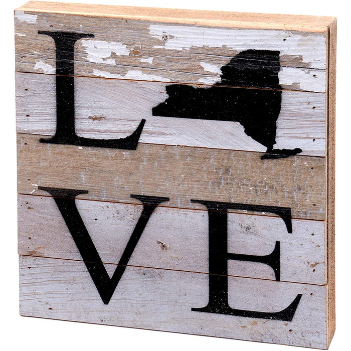 Second Nature By Hand 10x10 Reclaimed Wood Art, Handcrafted Decorative Wall Plaque — New York Love