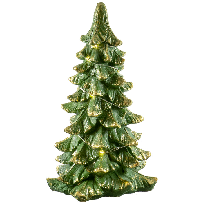 Red Co. Light Up Ceramic Christmas Tree Tabletop Holiday Decoration with Golden Glitter Snow, 9" x 5.5"