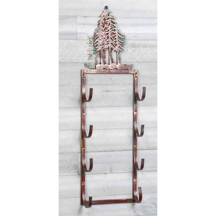 Red Co. Rustic Décor Metal Wall Rack Wine Holder Shelf Pine Tree Bottle Storage Organizer