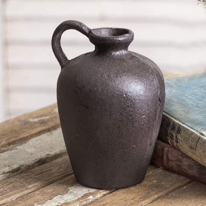 Rustic Chic Cast Iron Jug Vessel - Antique Heavy Weight Decorative Statue