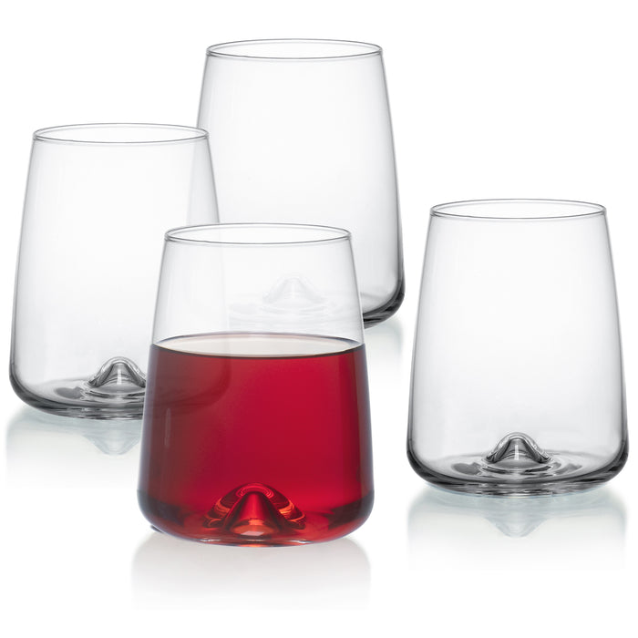 Red Co. Set of 6 Stemless 15 Fl Oz Wine Drinking Glasses with Concave Bottoms, Clear