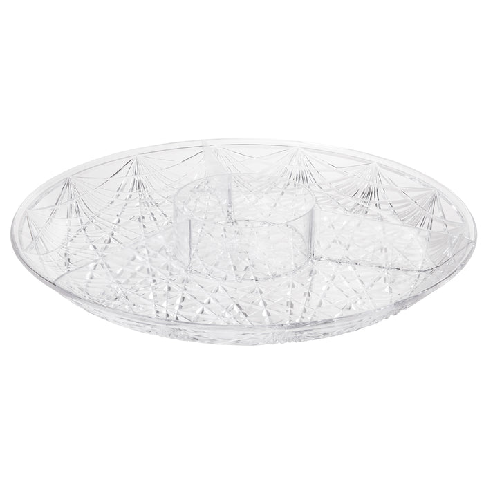 Premium Acrylic 4-Compartment Chip & Dip Salad Snack Dessert Appetizer Serving Diamond Cut Tray