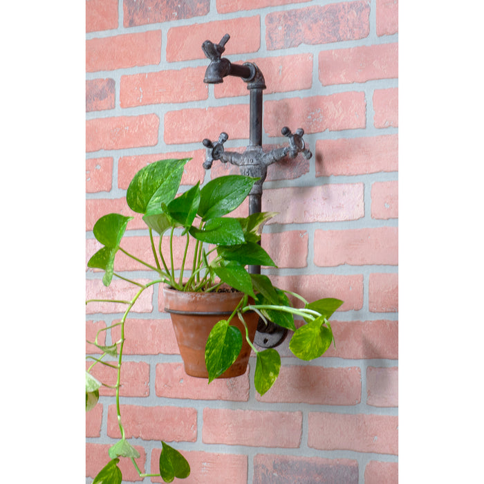 Red Co. Weathered Water Pipe and Faucet Wall-Mounted Rustic Planter Hanger Décor 7.5" x 18.5"