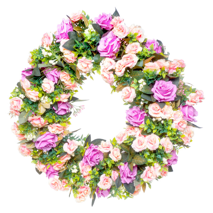 Red Co. 20" Beautiful Pink Roses, Artificial Spring & Summer Wreath, Door Backdrop Ornaments, Home Décor Collection