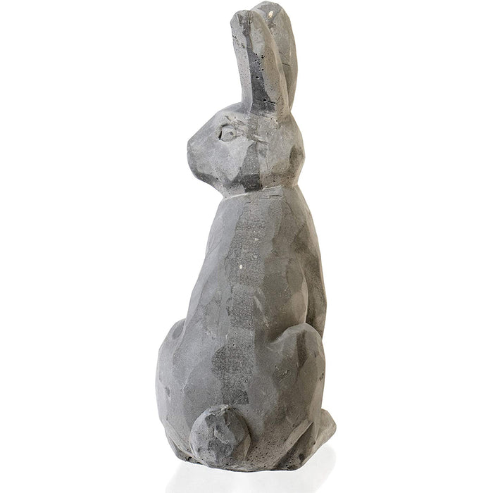 Natural Cement Finished Bunny Rabbit Figurine - Home Decor Statue Paperweight, 8 inches