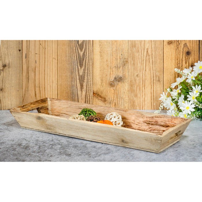 Red Co. 21.5” x 8” Large Rectangular Rustic Wood Decorative Tray with Handles, Natural Brown