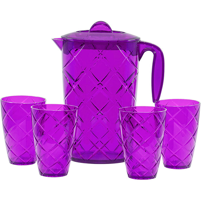 Red Co. Durable Plastic Pitcher with Lid and 4 Tumbler Glasses Drinkware Set, Drip Free Cold Water Jug Perfect for Iced Tea, Sangria, Lemonade — 64 fl oz. pitcher with 12 fl oz. glasses