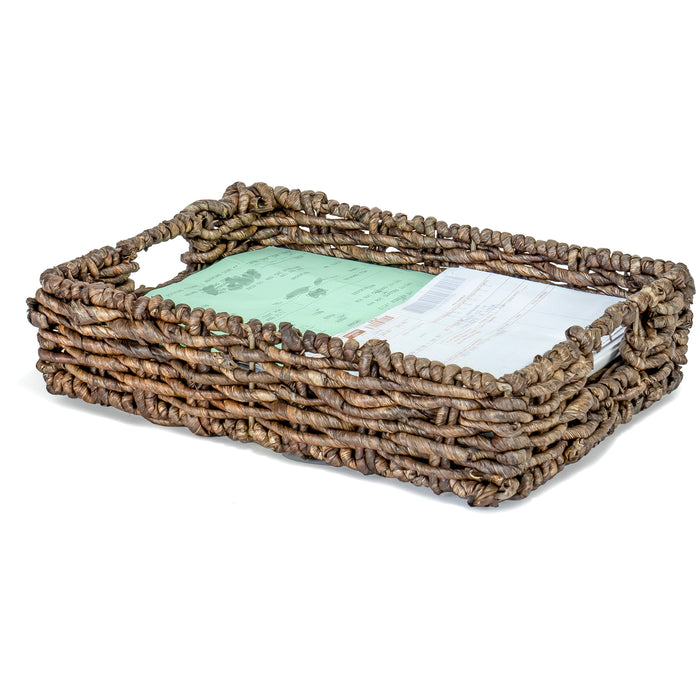 Red Co. 13” x 10” Large Decorative Rectangular Natural Seagrass Basket Tray Organizer, Dark Brown