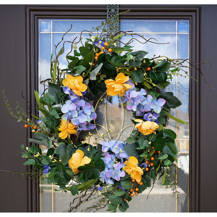 Red Co. 16" Purple Yellow Hydrangeas, Artificial Spring & Summer Wreath, Door Backdrop Ornaments, Home Décor Collection