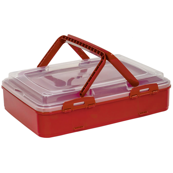 Red Co. Red Rectangular Pastry and Pie Carrying Box Folding Handle Multi Purpose Food Storage with Lid- 16.5" x 7" x 11.25"