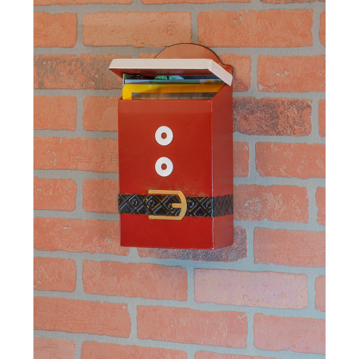 Red Co. Santa Claus Suit Metal Wall-Hanging Mailbox Storage Bin, Decorative Christmas Post Office Box for Outdoor & Indoor - 12.5 Inches