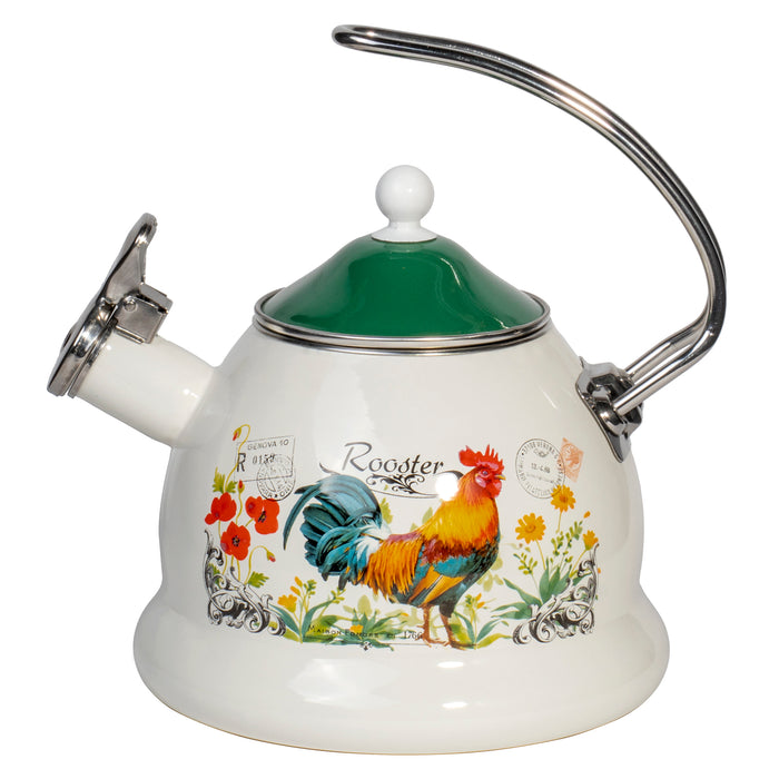 Enamel on Steel Stove Top Whistling Teapot Kettle - Retro Classic Design - 2.3 Quarts