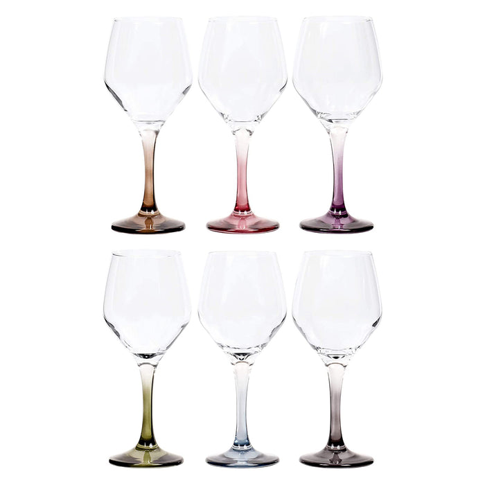 Red Co. Multi Colored Stem Clear Wine Drinking Glass for Red, White, Pink Wine, Cocktails, 10 Ounce - Set of 6