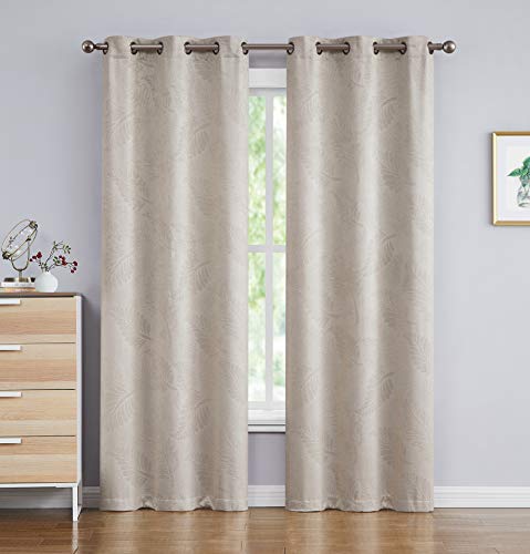 Red Co. Embossed Leaf Pattern Soft Decorative Blackout Window Curtains with Grommets 2 Piece Set