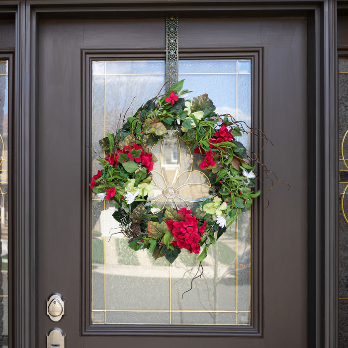 Red Co. 18" Ruby Red Hydrangeas, Artificial Spring & Summer Wreath, Door Backdrop Ornaments, Home Décor Collection