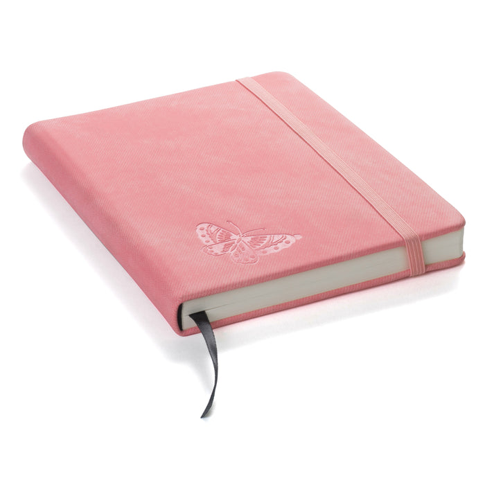 Red Co. Journal with Embossed Butterfly, 120 Pages, 5"x 7" Dotted, Bright Pink