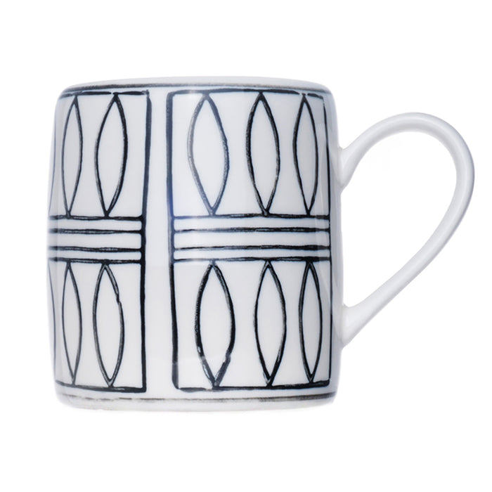 Tribal Collection Stoneware Mug, Hand-Painted Black & White Design, 14 Ounce