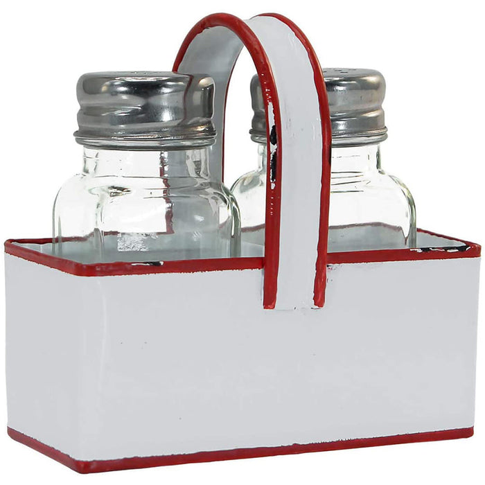 Red and White Salt & Pepper Shaker Caddy, Basket Set