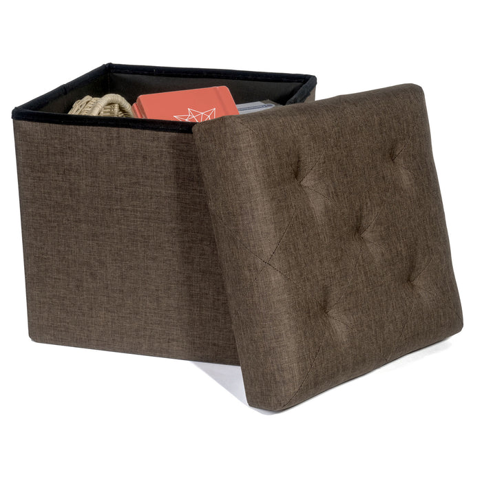 Folding Cube Storage Ottoman with Padded Seat, 15" x 15" - Platinum Series