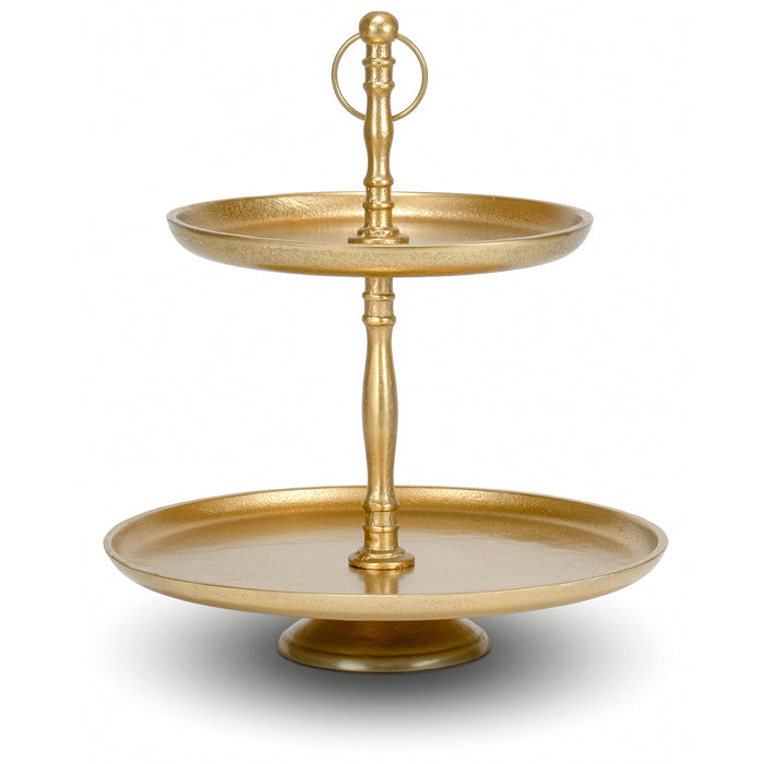 Red Co. Round Gilded Metal Two-Tiered Decorative Tray Display Stand Home and Kitchen Organizer, 11.75" Diameter