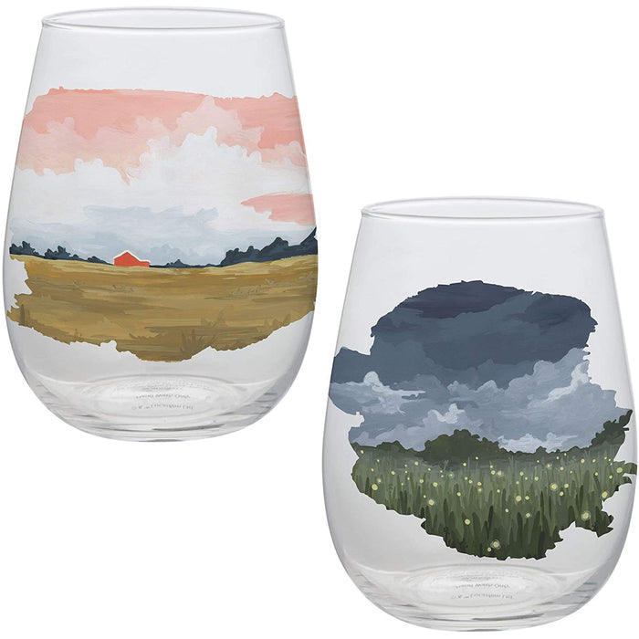 Twilight Sky Design Stemless Wine Glasses - Every Day Glass Set, 18 oz.- Pack of 2