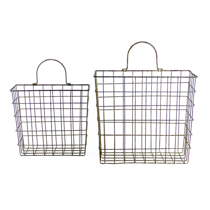 Tall Metal Wire Country Style Baskets with Handle, Set of 2