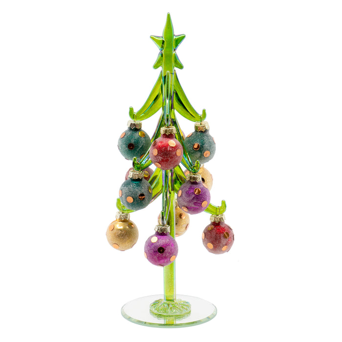 Red Co. Glass Christmas Tree Tabletop Display Decoration with 12 Removable Ball Ornaments, Iridescent Holiday Season Decor, 10 Inches