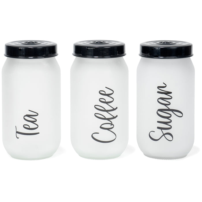 Red Co. Set of 3 Tea Coffee Sugar 34 Oz Glass Kitchen Food Storage Jars with Black Lids